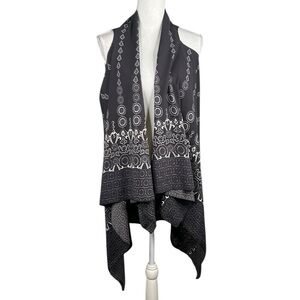 Boho Tribal Print Black & White Open Sleeveless Cardigan Size Medium